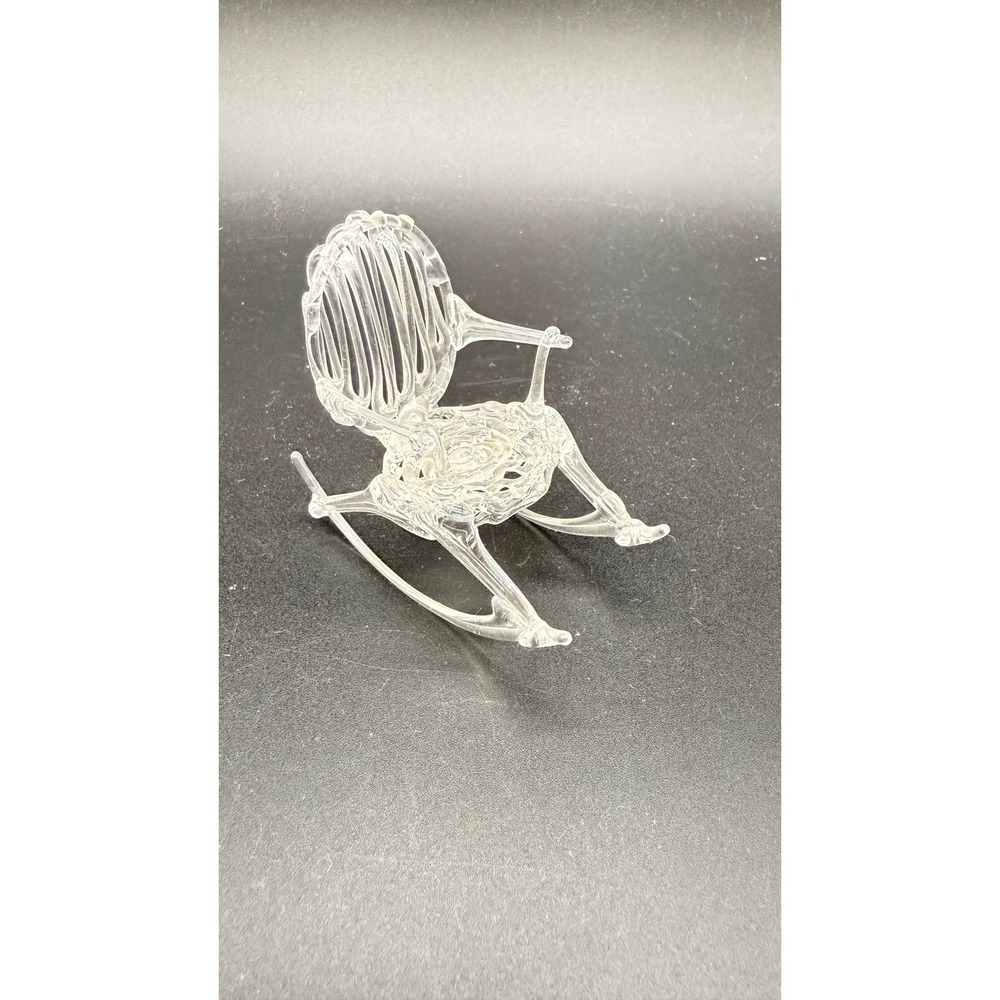 Vintage Hand Blown Spun Glass Miniature Rocking Chair Figurine Clear Decor